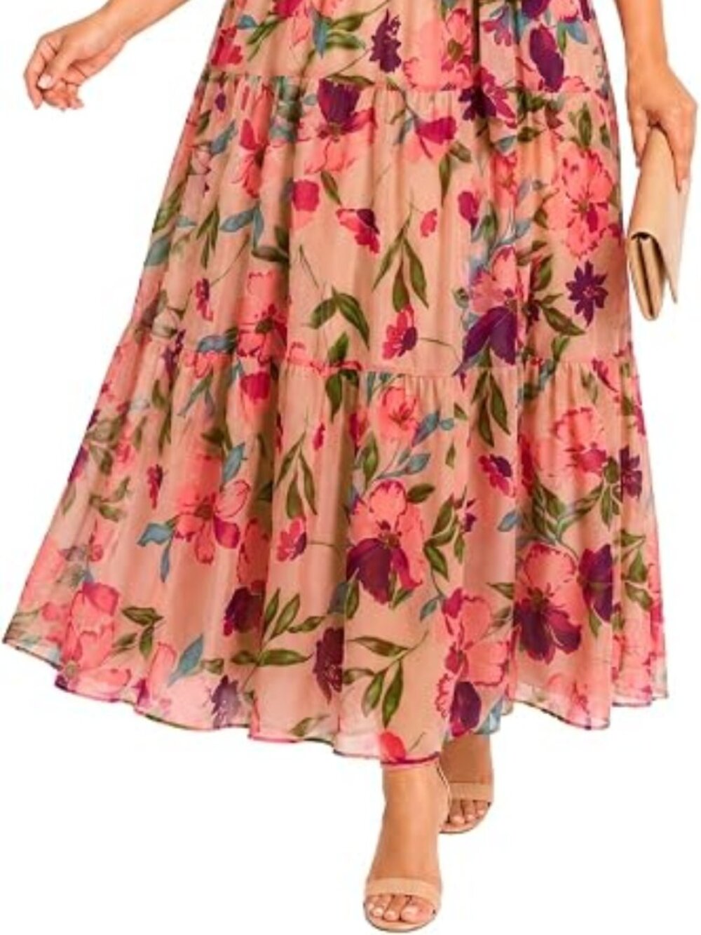 Pinup Fashion Plus Size Pink Floral Off Shoulder Maxi Dress 18W Chiffon - Picture 2 of 2
